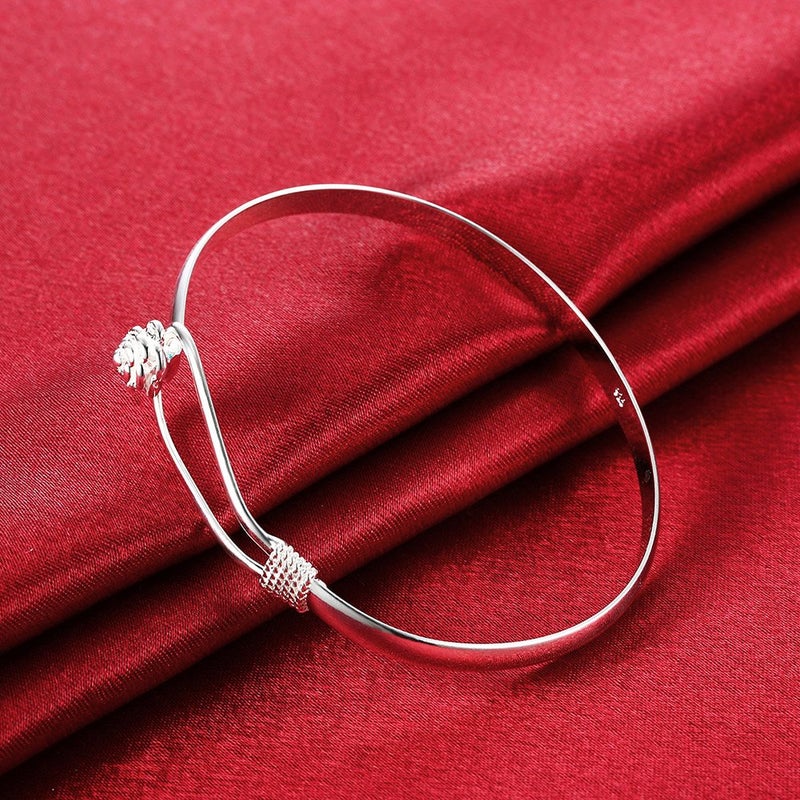 Cutesmile Fashion Jewelry 925 Sterling Silver Rose Flower Bracelet Cuff Bangle Bracelet - Image 3